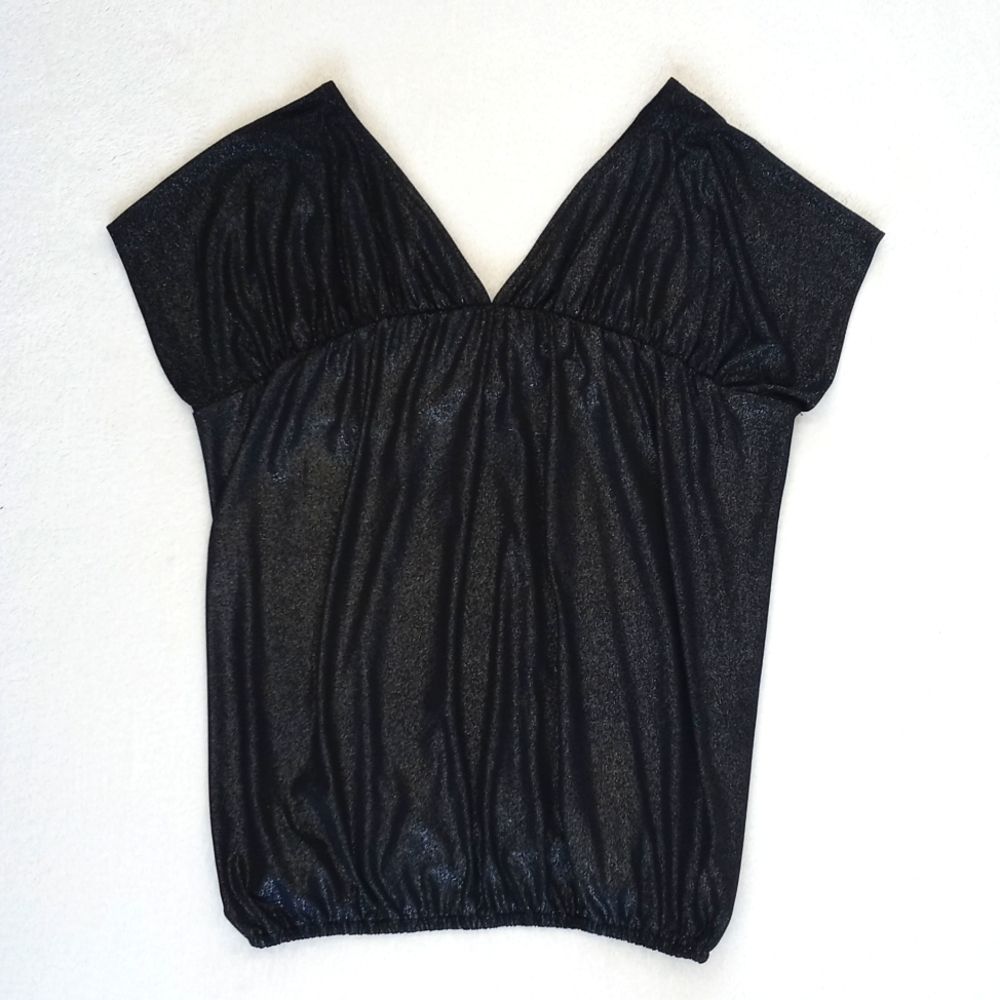 Vintage Women’s New York & Co Black Shimmery Metallic Cap Sleeve Blouse XS